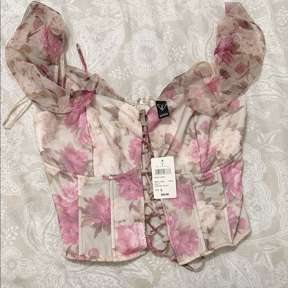 Windsor Tops - Windsor Pink and Cream Floral Bustier